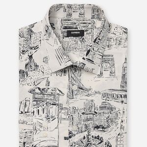 Express Slim New York Print Cotton Stretch Dress Shirt